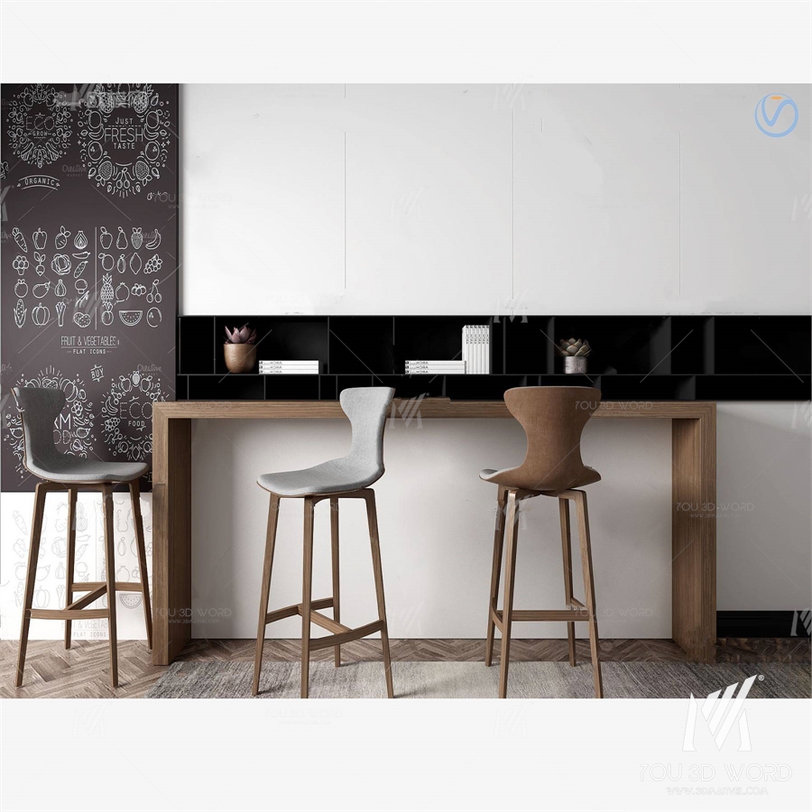 Modern solid wood bar 3d model